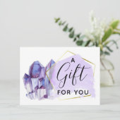 水彩結晶と金ゴールドギフト証明書カード 招待状 (スタンド正面)