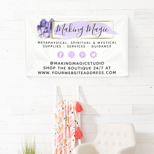 水彩結晶と金ゴールド幾何学模様ボホロゴ 横断幕 (インサイチュ)