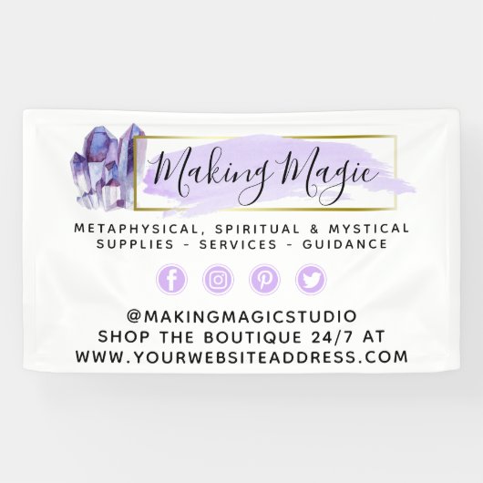 水彩結晶と金ゴールド幾何学模様ボホロゴ 横断幕 (横)