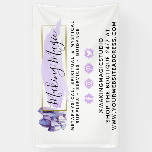 水彩結晶と金ゴールド幾何学模様ボホロゴ 横断幕 (縦)