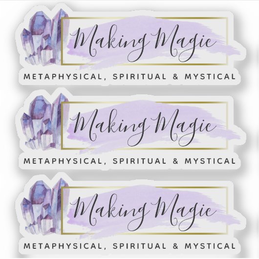 水彩結晶と金ゴールド幾何学模様3ピースのロゴ シール (正面)