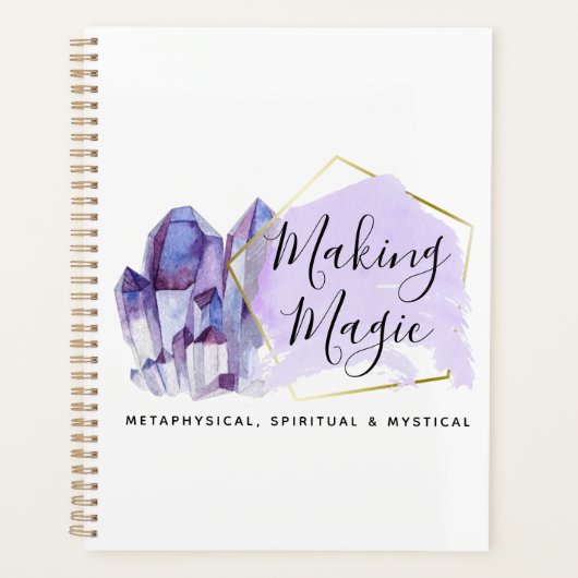 水彩結晶と金ゴールド幾何学Bohoロゴ プランナー手帳 (正面)