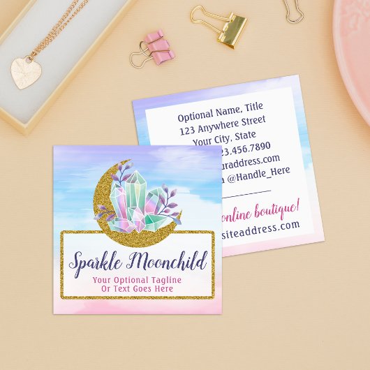 水彩結晶&金ゴールドクレセントムーンブティック スクエア名刺