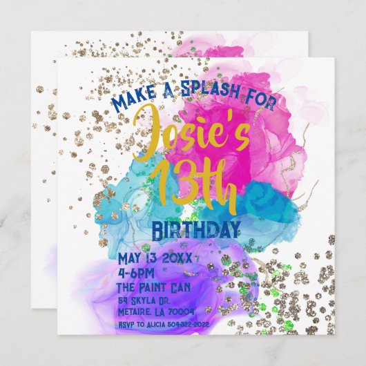 水彩絞り染めスプラッシュ絵を描誕生日の起動 (正面/裏面)