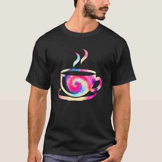 水彩絞り染めレインボーコーヒー用コーヒー Tシャツ (正面)
