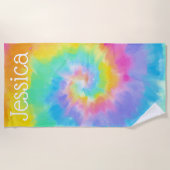 水彩絞り染め名前をカスタムするビーチタオル ビーチタオル (正面)