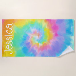 水彩絞り染め名前をカスタムするビーチタオル ビーチタオル