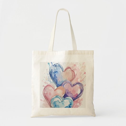 水彩絵のハート トートバッグ (正面)