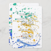 水彩絵の具の飛沫が誕生日を祝う 招待状 (正面/裏面)