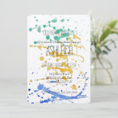 水彩絵の具の飛沫が誕生日を祝う 招待状 (スタンド正面)
