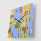 水彩絵の黄色の水仙の女性用オフィスクロック スクエア壁時計 (傾斜)