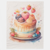 水彩絵を描のケ飾ーキ フリースブランケット (正面)
