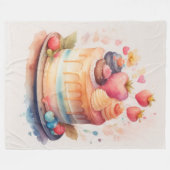 水彩絵を描のケ飾ーキ フリースブランケット (正面(横))