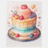 水彩絵を描のケ飾ーキ フリースブランケット (正面)