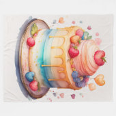 水彩絵を描のケ飾ーキ フリースブランケット (正面(横))