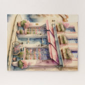 水彩絵を描のピンク花屋パリ ジグソーパズル (横)