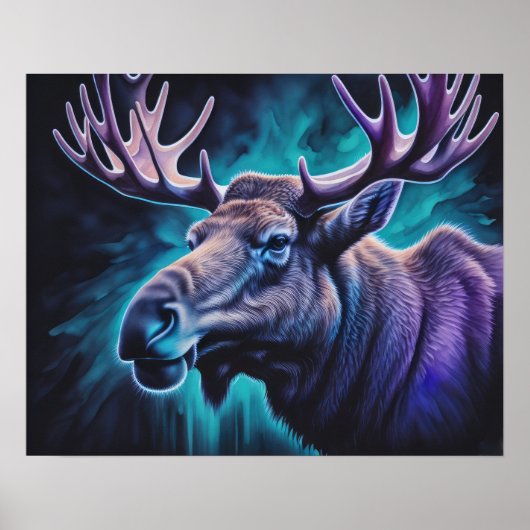 水彩絵を描の威厳のあるムース5:4 ポスター (正面)