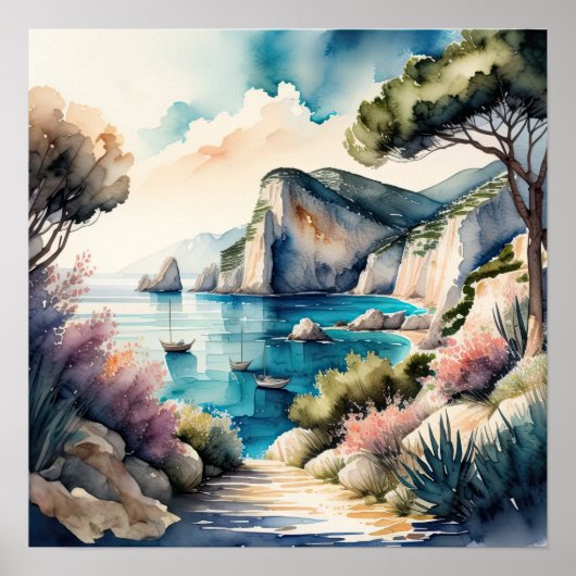 水彩絵を描の海地中海の岸 ポスター (正面)