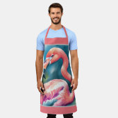 水彩絵を描フラミンゴ エプロン (着用した状態)
