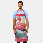 水彩絵を描フラミンゴ エプロン (着用した状態)