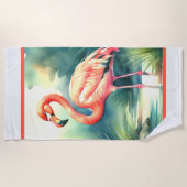 水彩絵を描フラミンゴ ビーチタオル (正面)