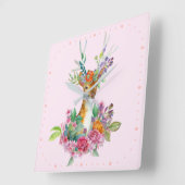 水彩絵を描フローラベビー鹿ベビー子供部屋 スクエア壁時計 (傾斜)