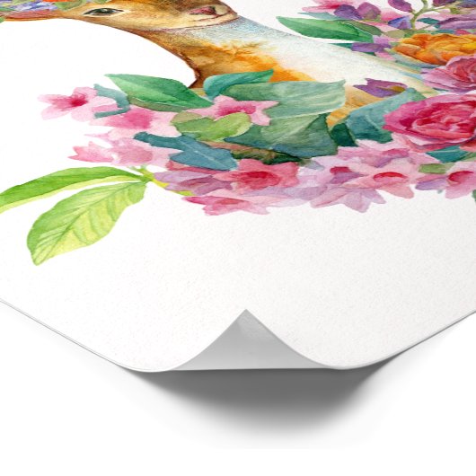 水彩絵を描フローラベビー鹿ベビー子供部屋 ポスター (角)