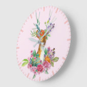 水彩絵を描フローラベビー鹿ベビー子供部屋 ラージ壁時計 (傾斜)