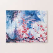 水彩絵を描山中国の桜 ジグソーパズル (横)