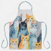 水彩絵を描猫カラフルコラージュ エプロン (正面)