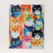 水彩絵を描猫カラフルコラージュ ジグソーパズル (縦)