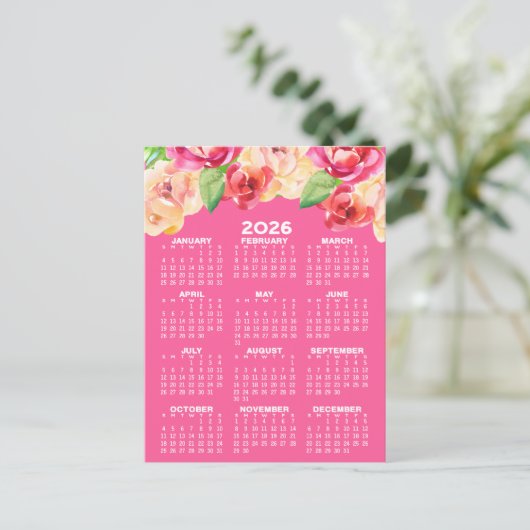 水彩絵を描花ピンクのカレンダー ポストカード (スタンド正面)