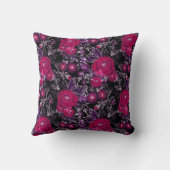 水彩絵付き紫色の花ダークブラックバック クッション (裏面)