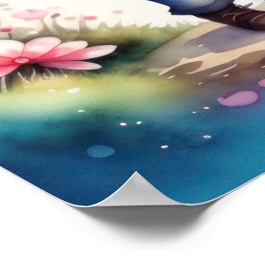 水彩絵画かわいいチビ（小さくかわいく書いた感じ）オスIII ポスター (角)