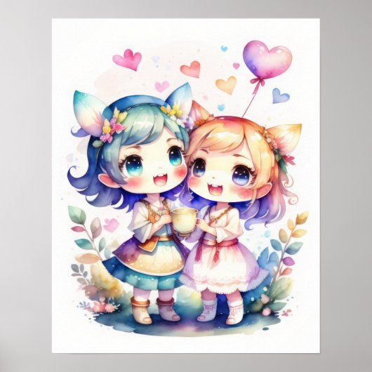 水彩絵画かわいいチビ（小さくかわいく書いた感じ）2メス ポスター (正面)