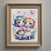 水彩絵画かわいいチビ(小さくかわいく書いた感じ)2メス ポスター