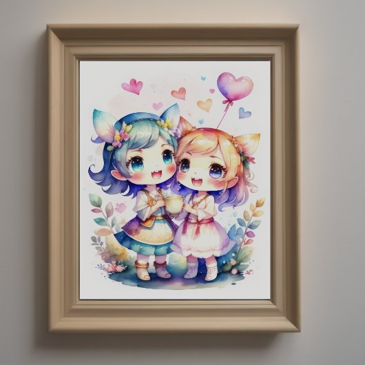 水彩絵画かわいいチビ（小さくかわいく書いた感じ）2メス ポスター