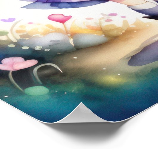 水彩絵画かわいいチビ（小さくかわいく書いた感じ）2 Female V ポスター (角)