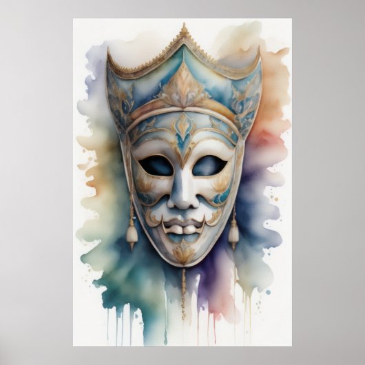 水彩絵画のベネチアンマスク3:2 XI ポスター (正面)