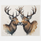 水彩絵画のボロキスをするグ フリースブランケット (正面(横))