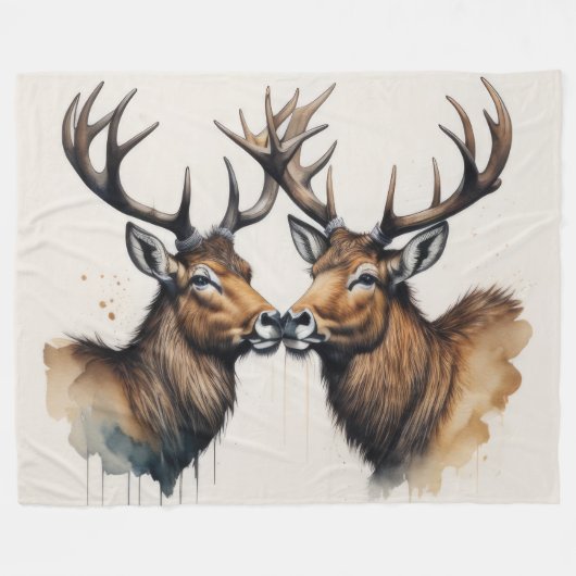 水彩絵画のボロキスをするグ フリースブランケット (正面(横))