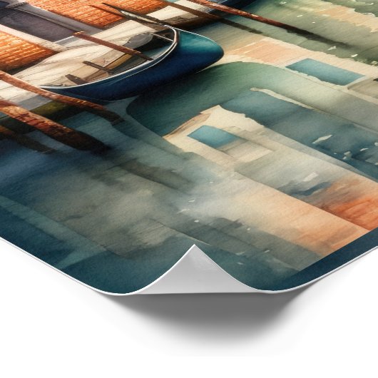 水彩絵画のヴェネツィア市情景ゴンドラ1:1 ポスター (角)