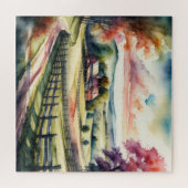 水彩絵画の田園風景 ジグソーパズル (横)