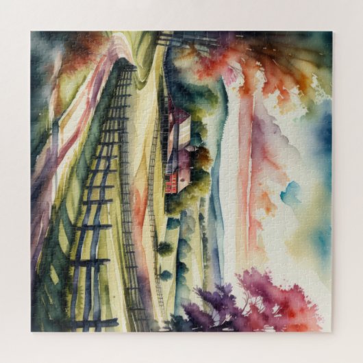 水彩絵画の田園風景 ジグソーパズル (横)