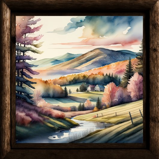 水彩絵画の田園風景 ポスター