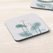水彩絵画の蓮フローラ コースター (左側)