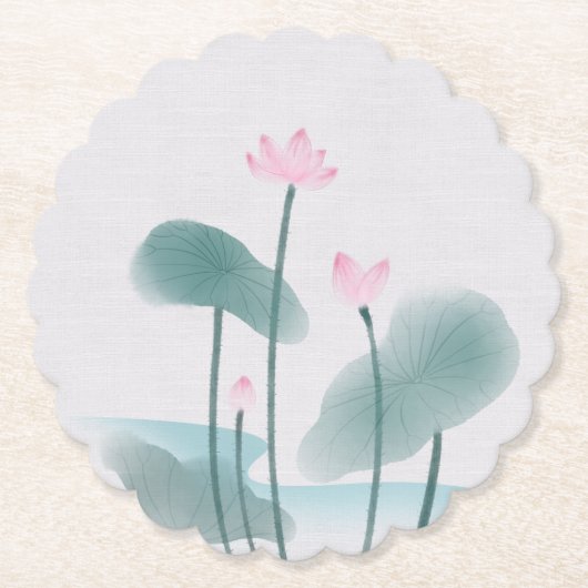 水彩絵画の蓮フローラ ペーパーコースター (正面)