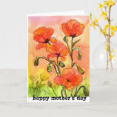 水彩絵画の赤いケシの母親のデイカード カード (黄色い花)
