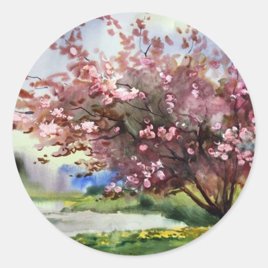 水彩絵画の風景 ラウンドシール (正面)