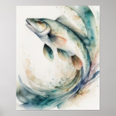 水彩絵画の魚スプラッシュ ポスター (正面)